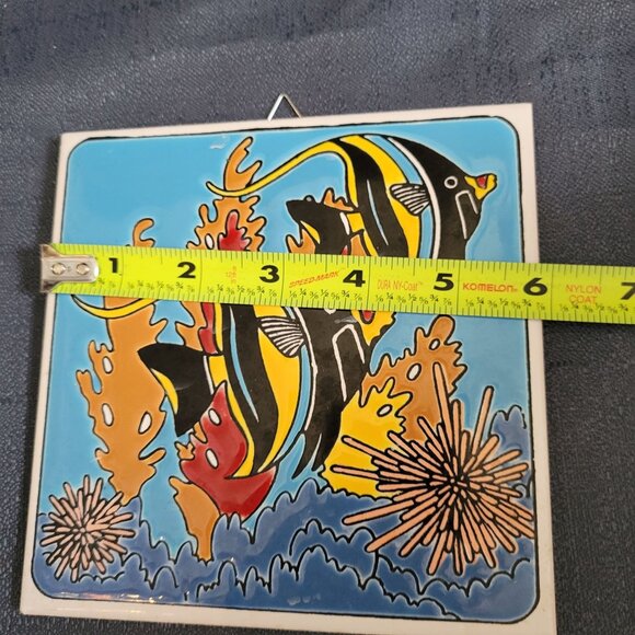 Vintage Ceramic Tile Art With Tropical Fish Design 6" x 6" Wall Decor - Picture 2 of 3